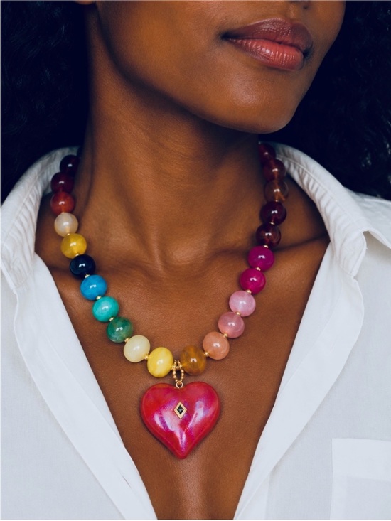 Jewelry - New! Y2K Colorful Beaded Heart Charm Dopamine Necklace NWOT